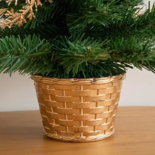 Samuel Alexander 50cm Tabletop Mini Christmas Fir Tree in a Green Plastic Pot with Gold Decorations – 4