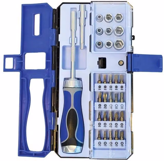 Faithfull 33 Piece 1/4 Inch Ratchet Screwdriver and Socket Set in Multi Colour
