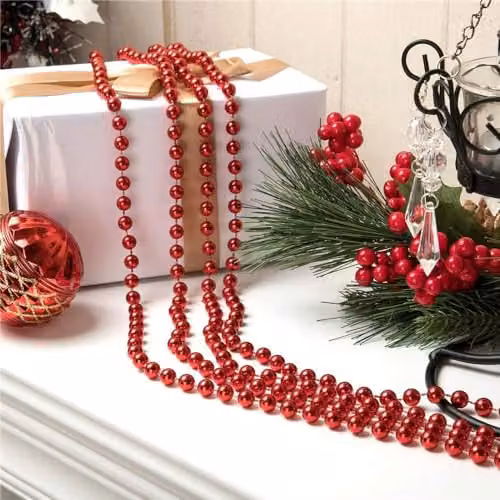 Shatchi Red Metallic Hanging Bead Garland for Christmas Tree Decoration – 7