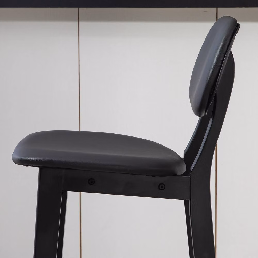 STILVORA Set of 2 Modern Black Synthetic Leather Bar Stools with Wooden Structure – 9