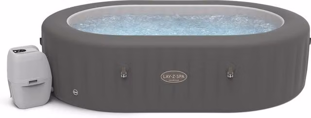 Lay-Z-Spa Mauritius AirJet Inflatable Oval Hot Tub for 5-7 People, Grey