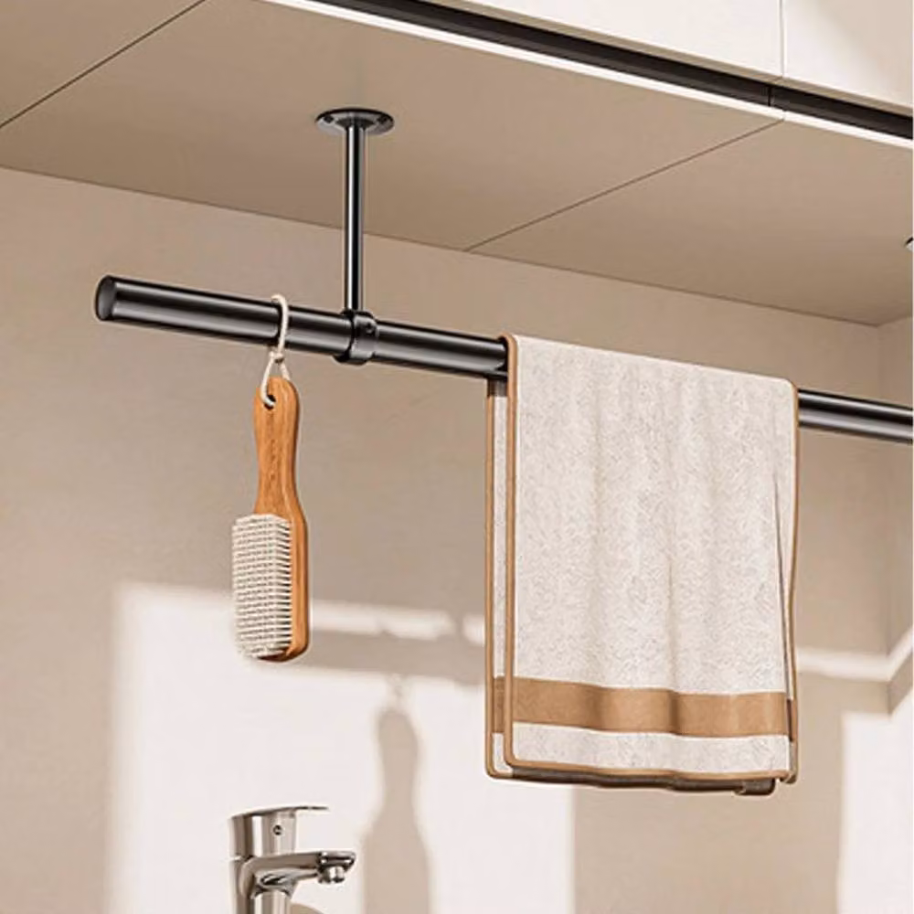 FORGEVIO Black Stainless Steel Foldable Laundry Pole Hanging Rail, 145 cm – 2
