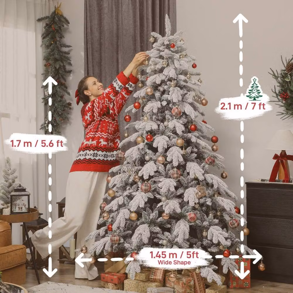 HOMCOM Multicolour Flocked Realistic Hinged Christmas Tree, Height: 152.4 cm – 3