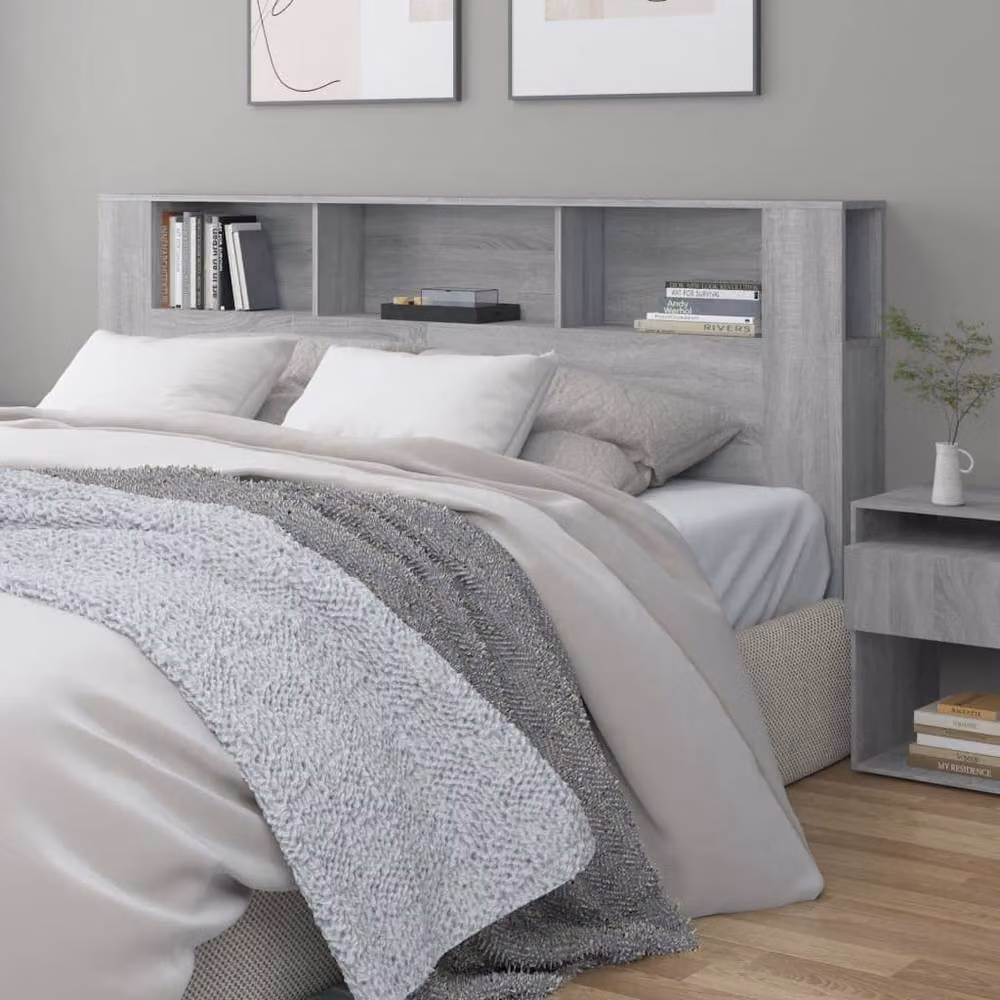 Berkfield Home Grey Sonoma Headboard Cabinet with Integrated Shelf, W: 200 cm, D: 18.5 cm, H: 104.5 cm – 2
