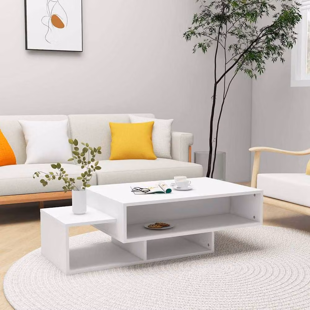 Berkfield Home White Modern Rectangular Coffee Table, W/D/H: 105 x 55 x 32 cm – 2