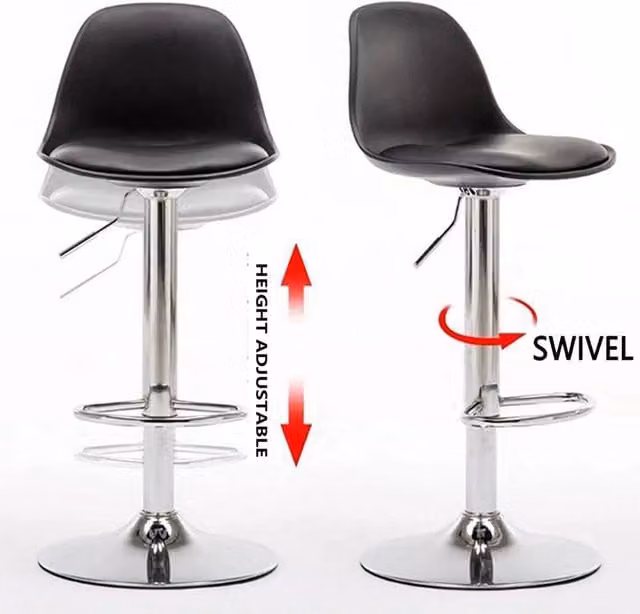 NESTLUNE Set of 2 Black Synthetic Leather Swivel Bar Stools with Metal Legs