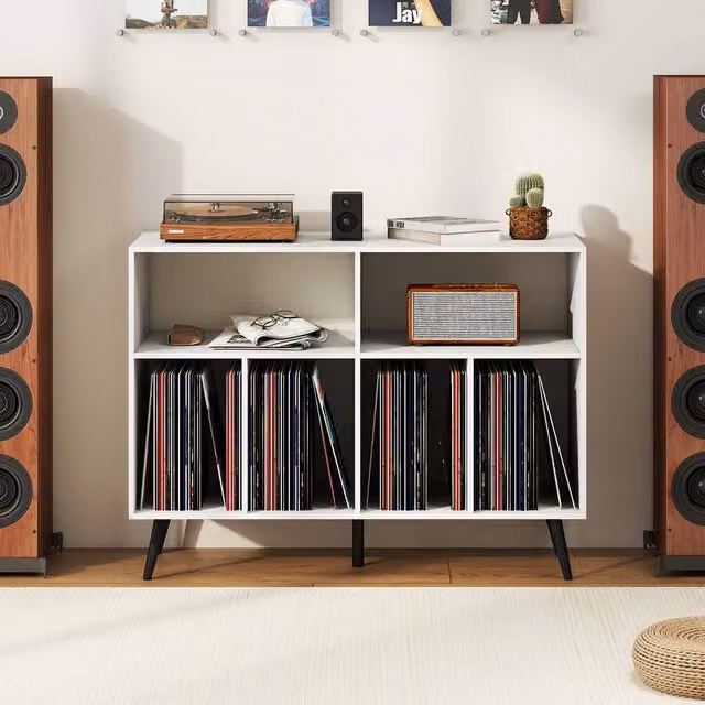 Costway 3-Tier Record Player Stand with Vinyl Storage Shelves in White – 1