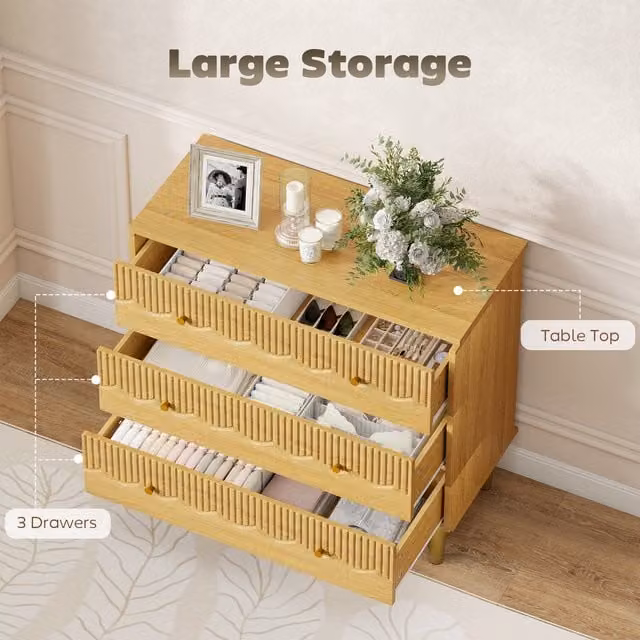 HOMCOM Industrial 3 Drawer Chest of Drawers with Wooden Top and Metal Legs in Oak Brown