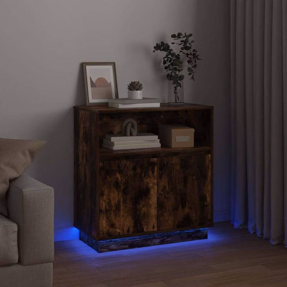 Berkfield Home Smoked Oak Sideboard with Integrated LED Lighting in Brown, W/D/H: 75 x 34.5 x 71 cm – 4