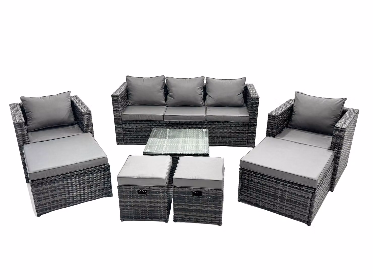 Fimous 9 Seater Patio Lounge Sofa Set with 4 Footstools in Dark Grey – 2