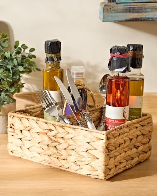 Dibor Water Hyacinth Kitchen Storage Utility Basket in Beige with Handles