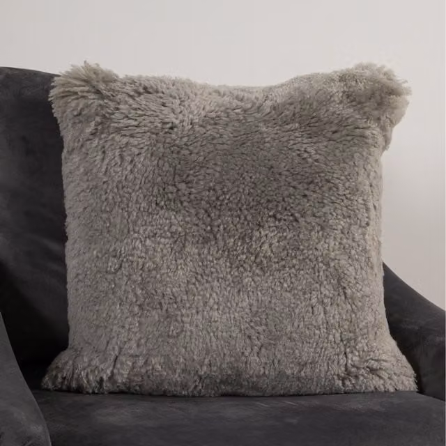 Native Natural Grey Short Pile Lambskin Square Cushion