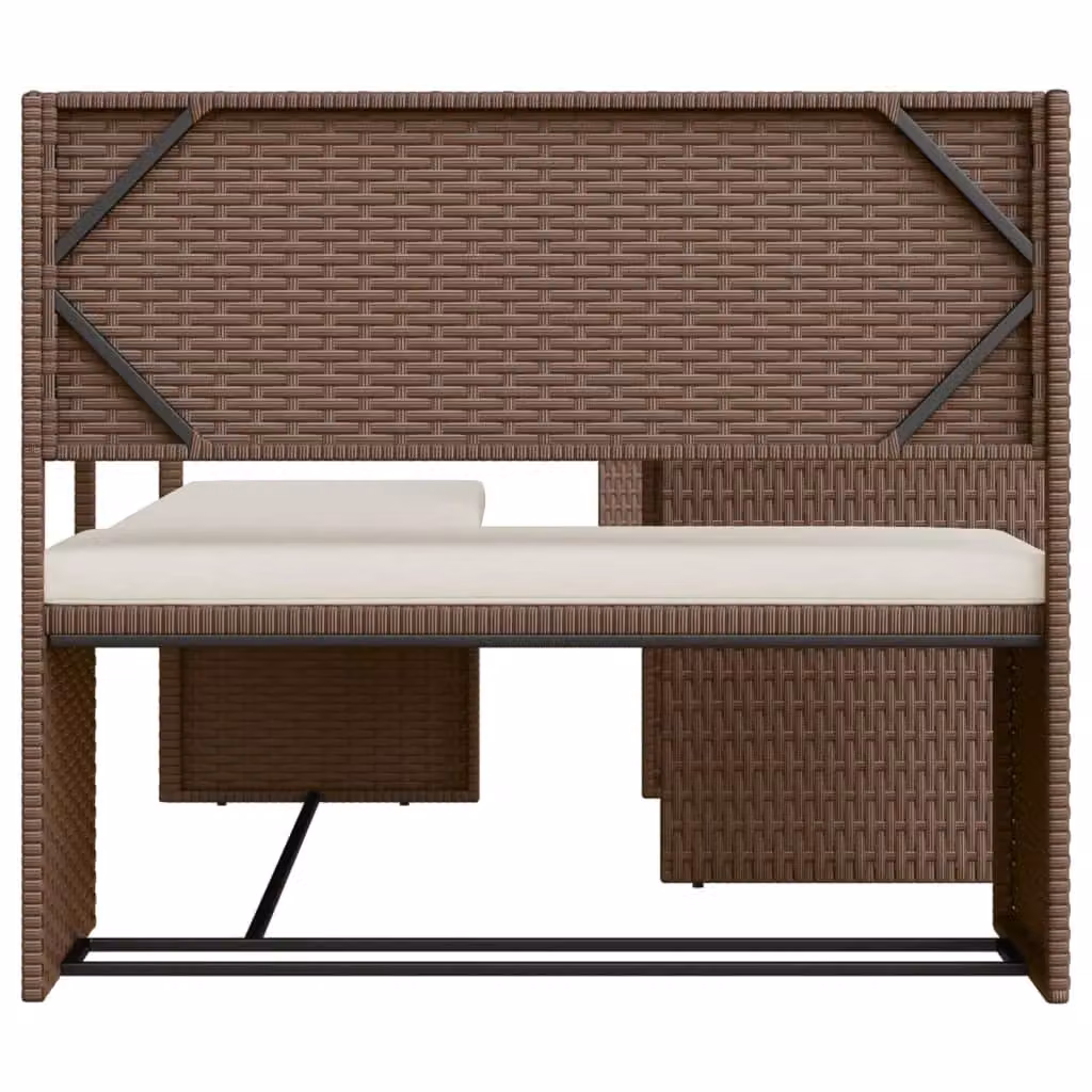 Berkfield Home L-Shaped Brown Poly Rattan Garden Sofa Set with Table and Cushions – 3