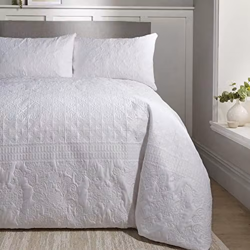 Serene Avery Stripe White Pinsonic Microfibre Duvet Cover and Pillowcase Set, W: 260 cm, D: 220 cm – 1