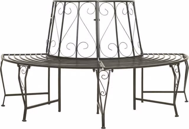 Berkfield Home Garden Half Round Tree Bench in Grey Metal, 160 cm – 1