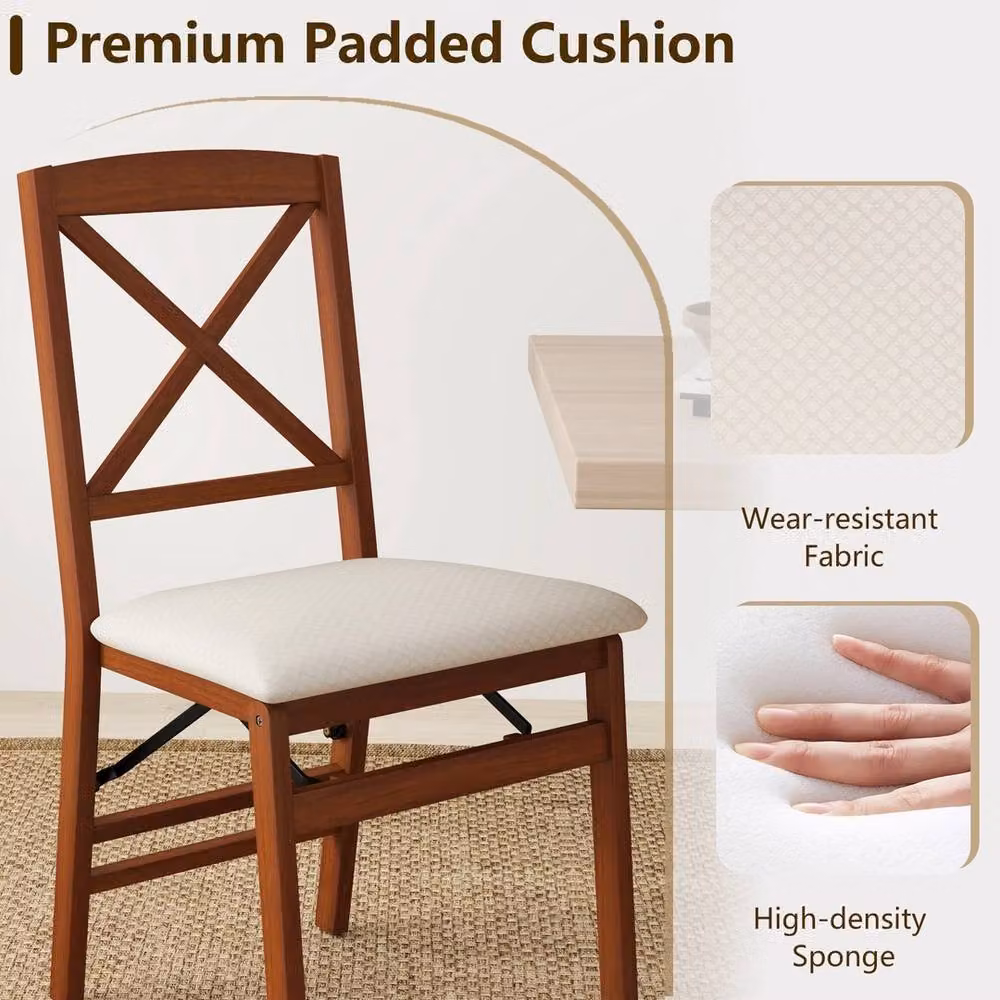 FORGEVIO Set of 2 Vintage Brown Rubberwood Folding Dining Side Chairs – 4