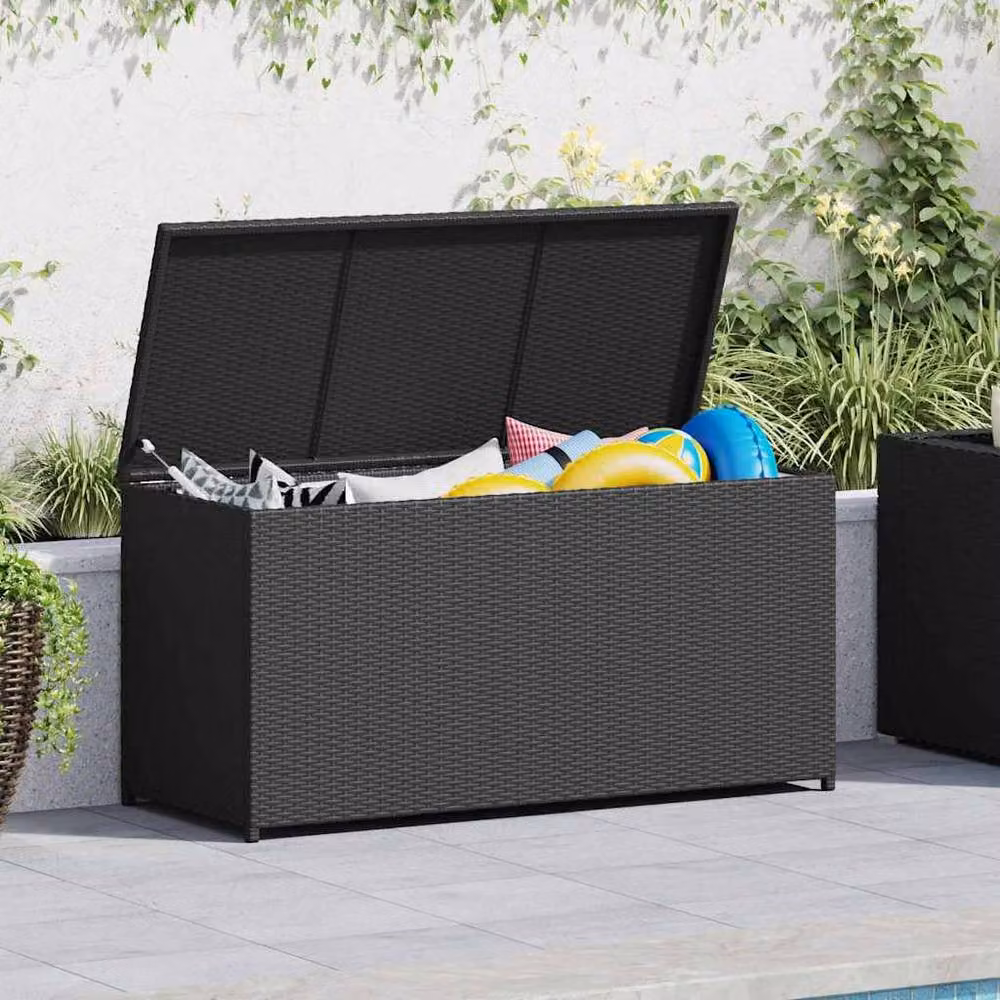 Berkfield Home Garden Storage Box in Black Poly Rattan, W/D/H: 120 x 50 x 60 cm – 3