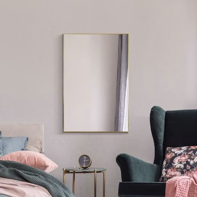 MirrorOutlet Modern Rectangular Wall Mirror with Gold Aluminium Frame