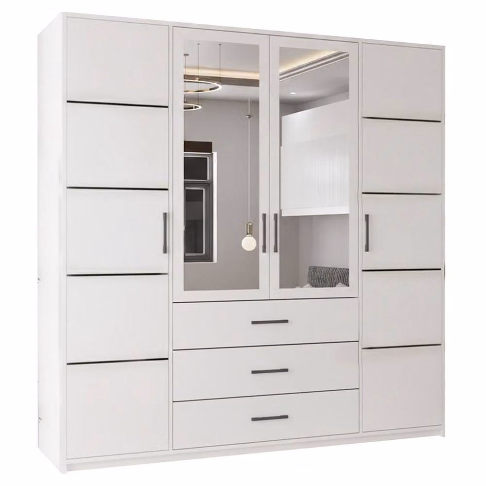 MN Furniture Modern White Hinged Wardrobe with Mirror Door and Internal Drawers W/H: 200 x 200 cm – 2