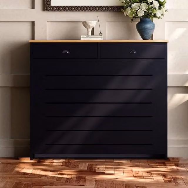 Temprazo Black Lacquered MDF Radiator Cover with Drawers, W: 111.5 cm