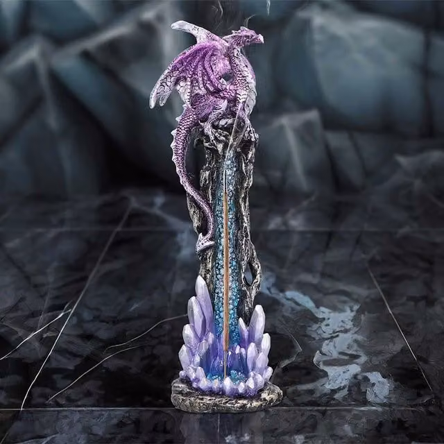 Nemesis Now Mythic Crystal Dragon Incense Stick Holder in Blue and Purple, Height: 27 cm