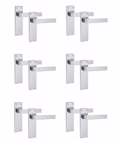 Golden Grace Straight Delta Latch Door Handles in Polished Chrome, 6 Pairs