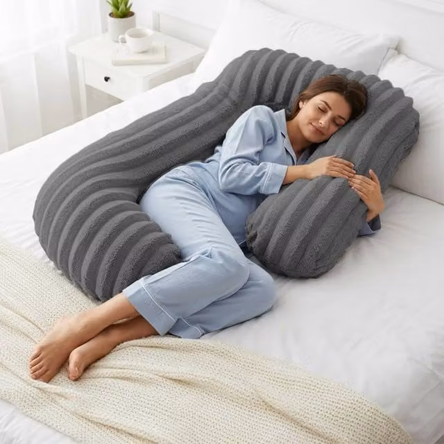 Velosso Jumbo Cord Faux Fur Body Pillow and Lumbar Bolster in Charcoal Grey