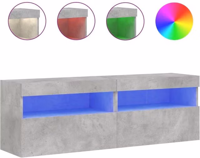 Berkfield Home Set of 2 Modern Wall Mounted TV Cabinets with Integrated LED Lights in Concrete Grey, W: 60 cm, D: 40 cm, H: 40 cm