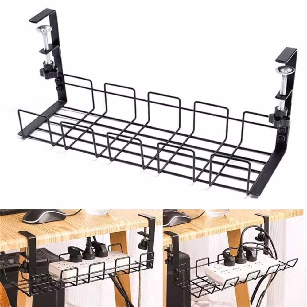 SPETLEK 2-Piece Metal Under Desk Cable Management Tray and Cord Holder in Black – 5