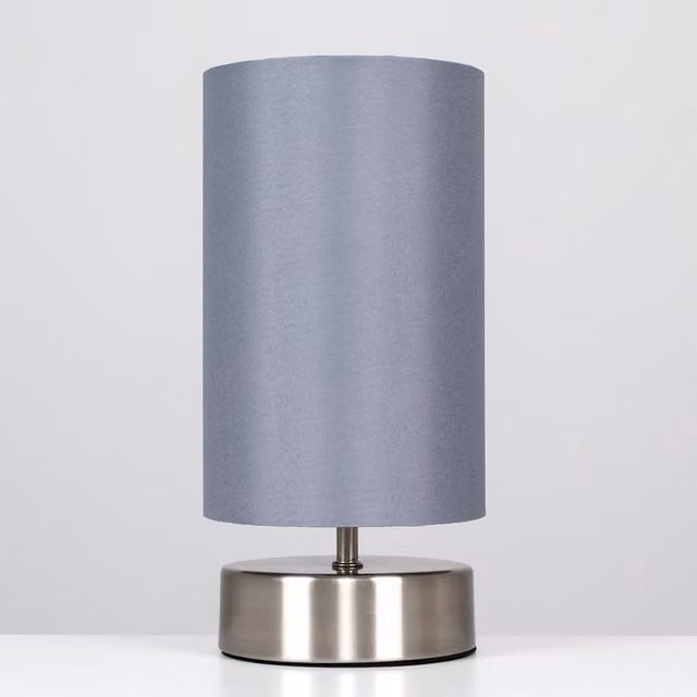 ValueLights Francis Dimmable Touch Table Lamp with Grey Fabric Shade and Brushed Chrome Finish – 1