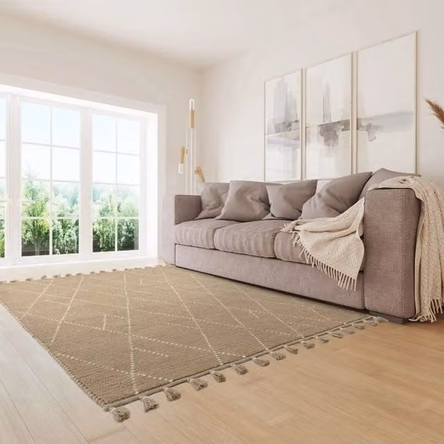 The Rug Shop UK Beige Geometric Kilim Modern Hand Made Wool Area Rug W: 160 cm, D: 230 cm