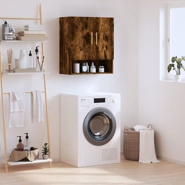 Berkfield Home Wall Mounted Smoked Oak Cabinet in Brown, W/D/H: 60 x 31 x 70 cm