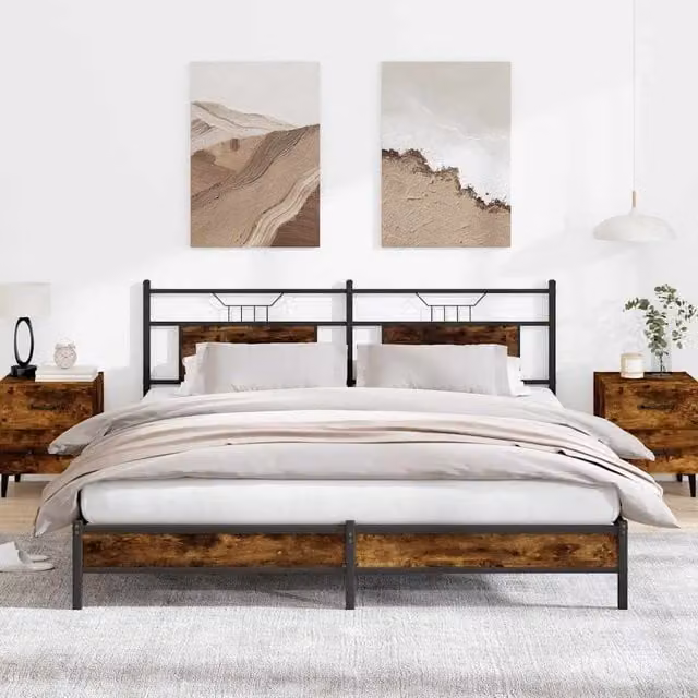 Berkfield Home Smoked Oak Bed Frame in Brown, W/D/H: 160 x 200 cm