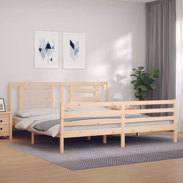 Berkfield Home Rustic Solid Pine Bed Frame with Headboard, Brown, 200 x 200 cm
