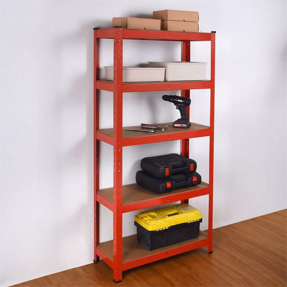 FLAVORA Red 5-Tier Heavy Duty Boltless Garage Shelving with Adjustable MDF Shelves, W/D/H: 150 x 50 x 50 cm – 4