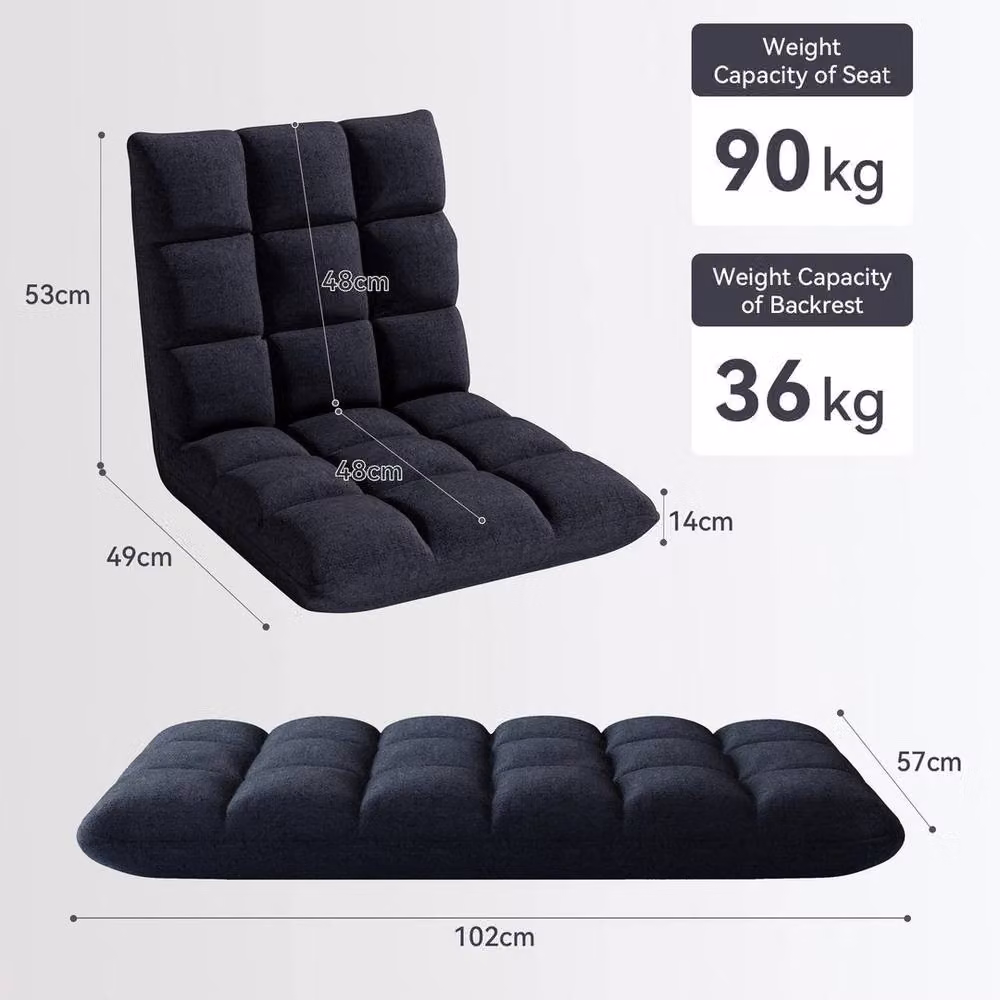 KORVIXA Black Fabric Floor Lazy Sofa Chair with Adjustable Headrest and Back Support – 2