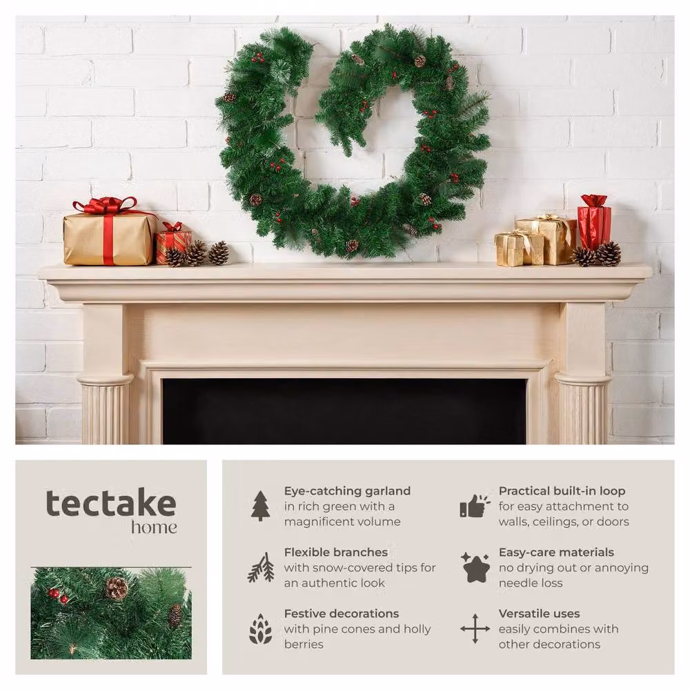 tectake Christmas Garland with Green Foliage and Leaves – 9