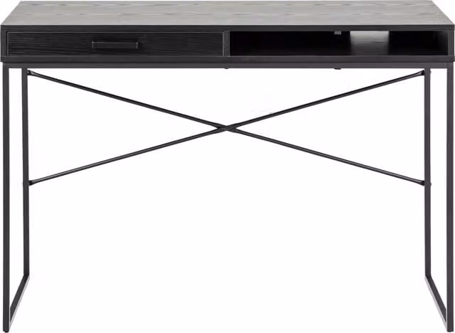 Furniture To Go Seaford Modern Computer Desk with Single Pedestal and One Drawer in Ash Black