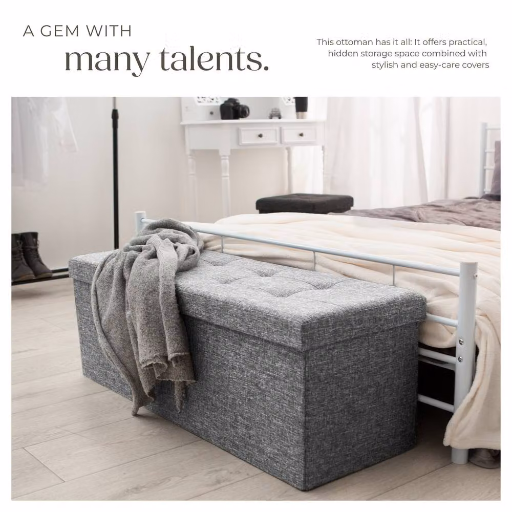 tectake Modern Rectangular Storage Stool in Light Grey with Removable Fabric Cover – 4