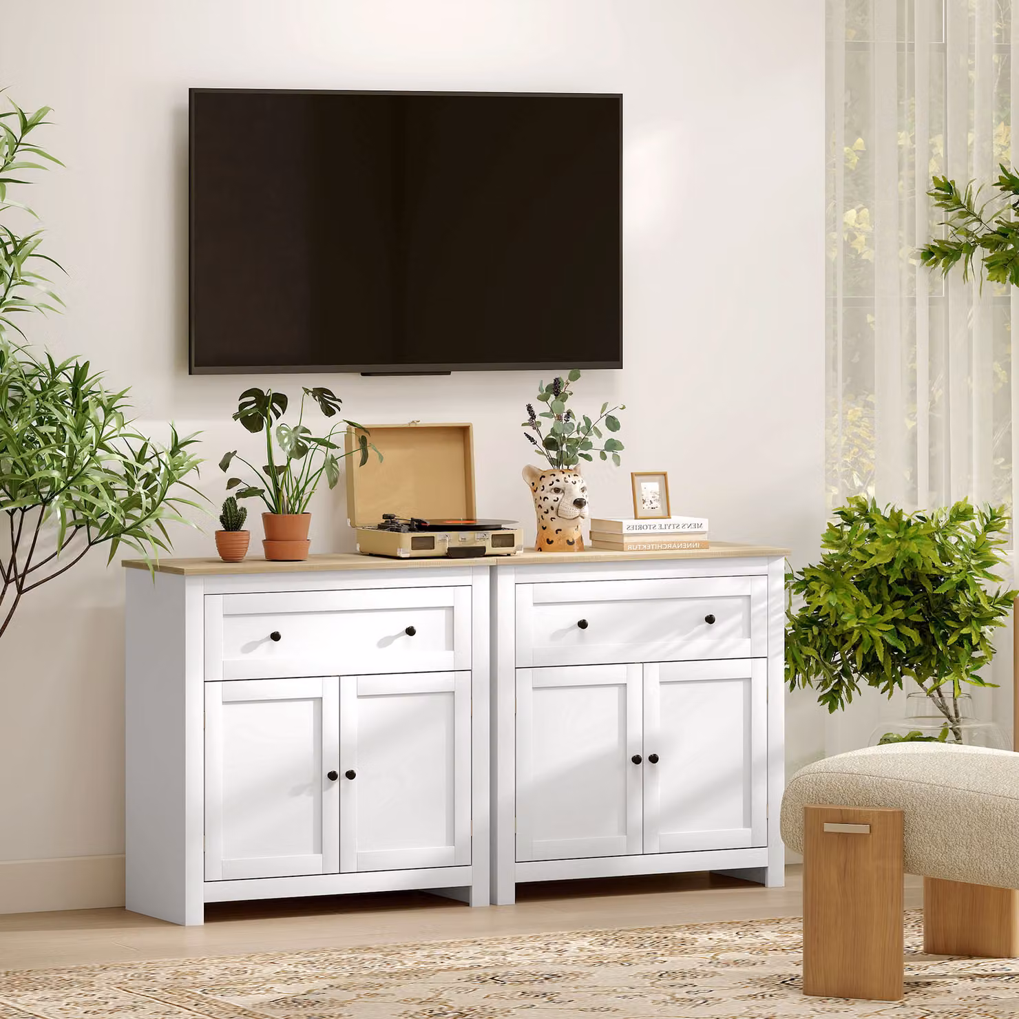 HOMCOM Modern White Sideboard Storage Cabinet with Adjustable Shelf, Drawer and Double Doors – 2