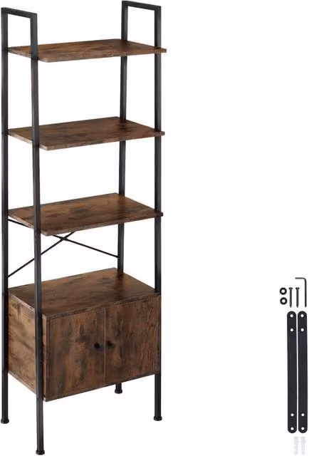 tectake Brentwood Industrial Style Ladder Shelf with 4 Levels and 2 Cupboards in Brown and Black