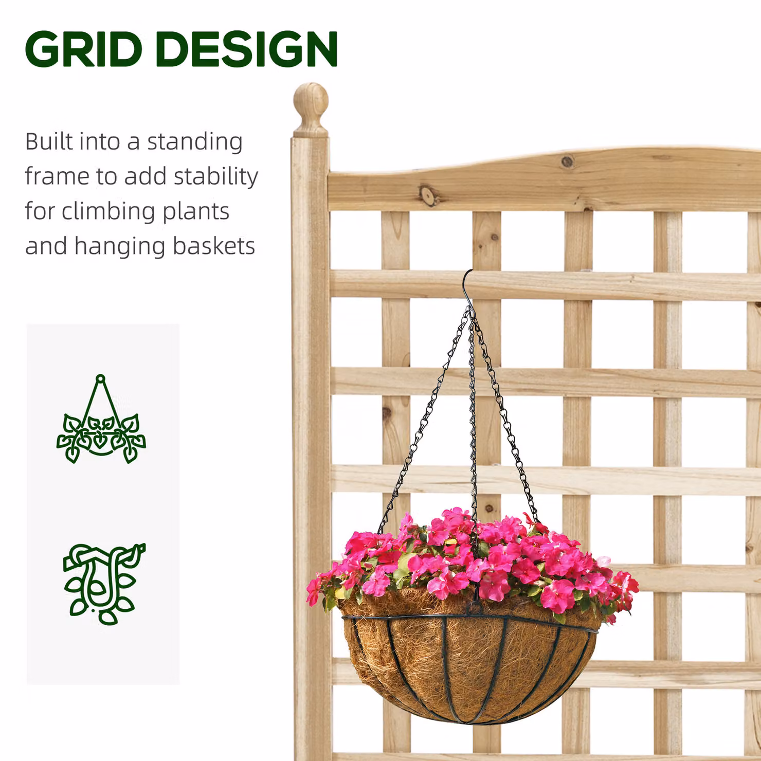 Outsunny Wooden Raised Bed Planter with Trellis for Climbing Vines, Brown, W: 58 cm, D: 21.5 cm, H: 15 cm – 3
