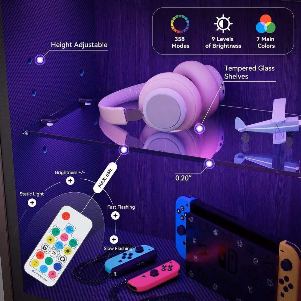 FORGEVIO Wall Mounted Storage Shelves with Integrated RGB Lighting in Black, Width: 50 cm – 4