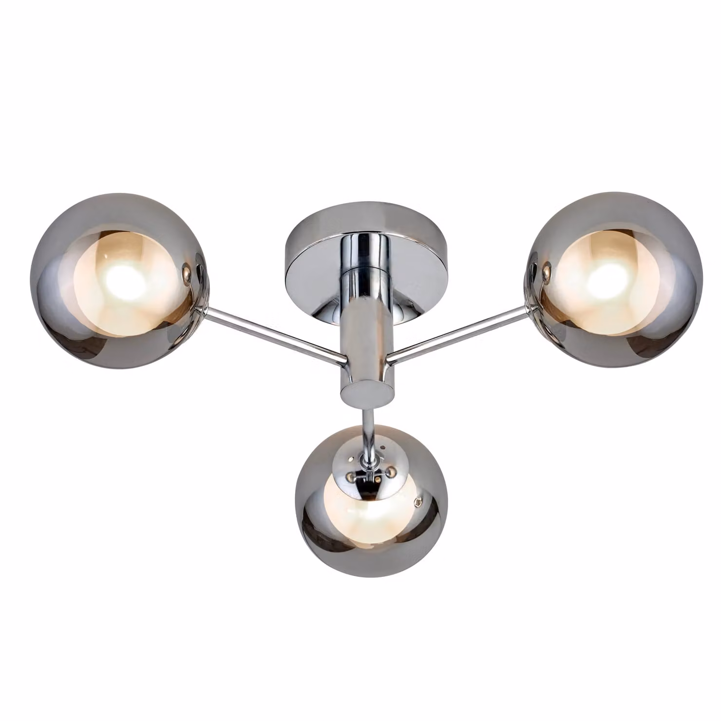 Lighting Collection 3-Light Chrome and Black Ceiling Light with Smokey Grey Glass Shades – 2