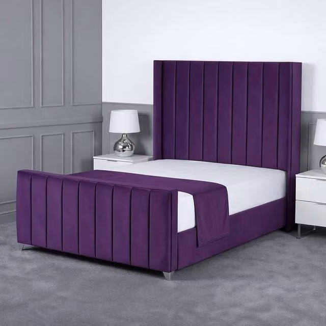Living Comfort Bedz Imperial Winged Gas Lift Storage Upholstered Velvet Bed in Purple, Double (W/D/H: 140 x 200 cm)