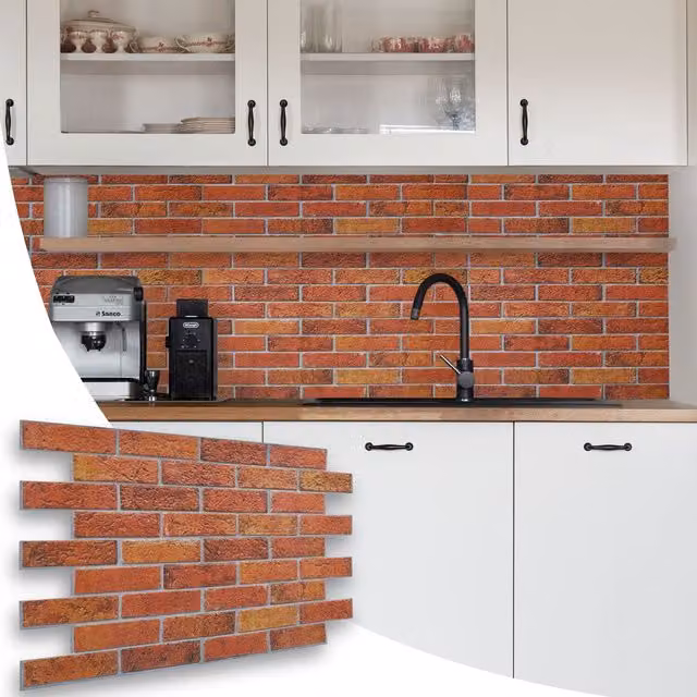 NOVECRAFTO Red Brick Effect 3D PVC Wall Panels, W: 96 cm, H: 48 cm