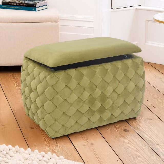 Artemis Home Plumeo Standard Velvet Storage Ottoman in Green