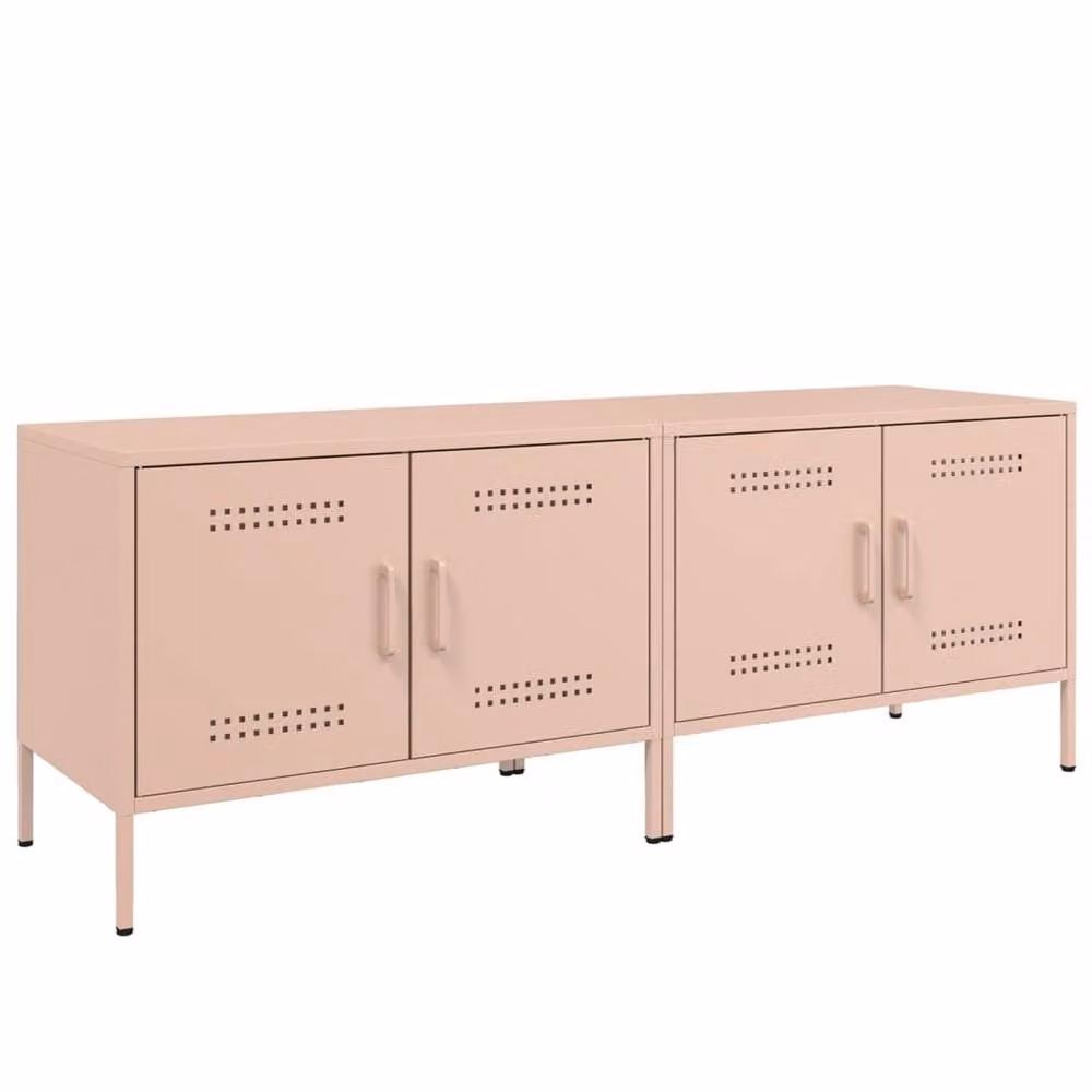 Berkfield Home Set of 2 Modern Pink Metal TV Cabinets, W/D/H: 68 x 39 x 50.5 cm – 2