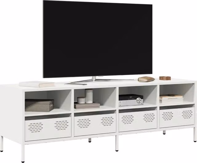 Berkfield Home Industrial White Metal TV Cabinet, W: 135 cm, D: 39 cm, H: 43.5 cm – 1