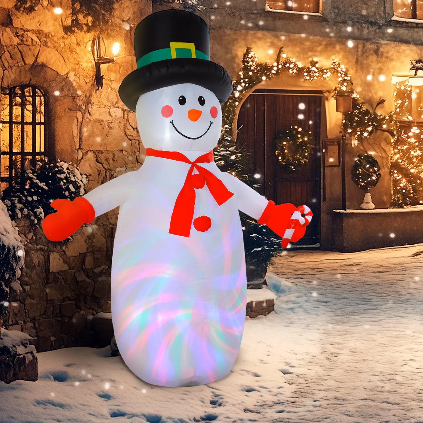 Outsunny 8ft White Inflatable Snowman Christmas Decoration with Dynamic Disco and LED Lights – 7